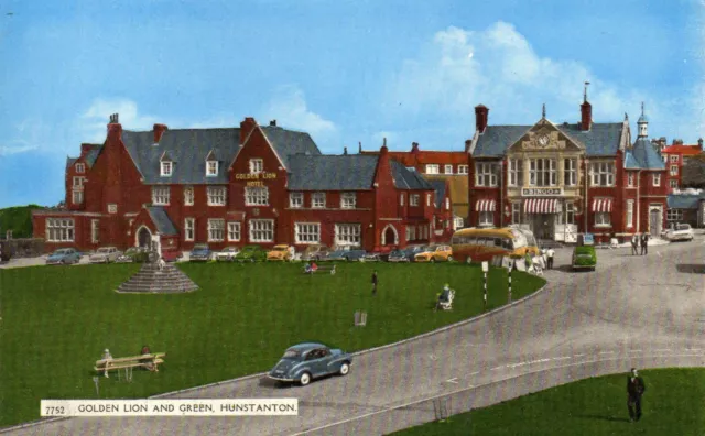 Postcard  Norfolk   Hunstanton  the Golden Lion and green   posted