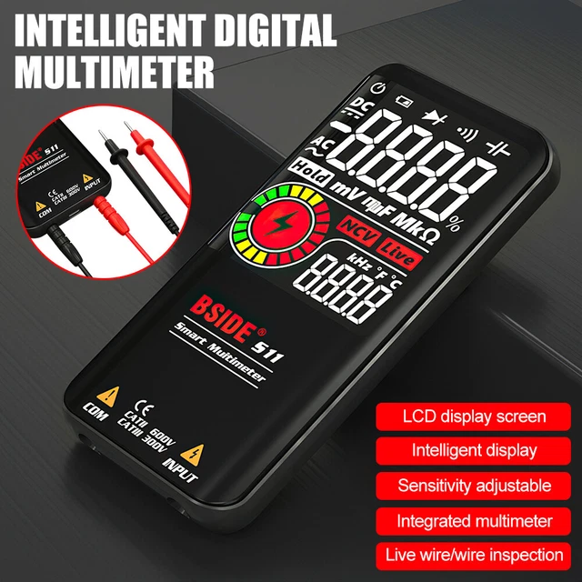 BSIDE Smart LCD Digital Multimeter 9999 Counts AC DC NCV Tester Resistance Meter