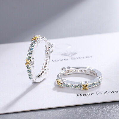 925 Sterling Silver Crystal Stud Earrings Womens Girls Jewellery Gift
