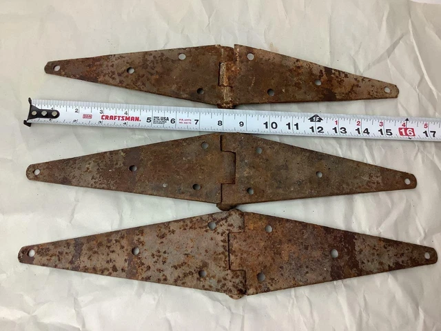 Vintage Rusty Metal Barn Door Gate Strap Hinge 16" LOT of 3 Primitive Garden Art 2