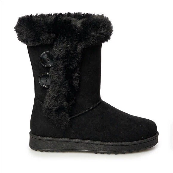 SO Women’s ABIGALE Size 10 Faux-Fur Mid Calf Black Suede Boots