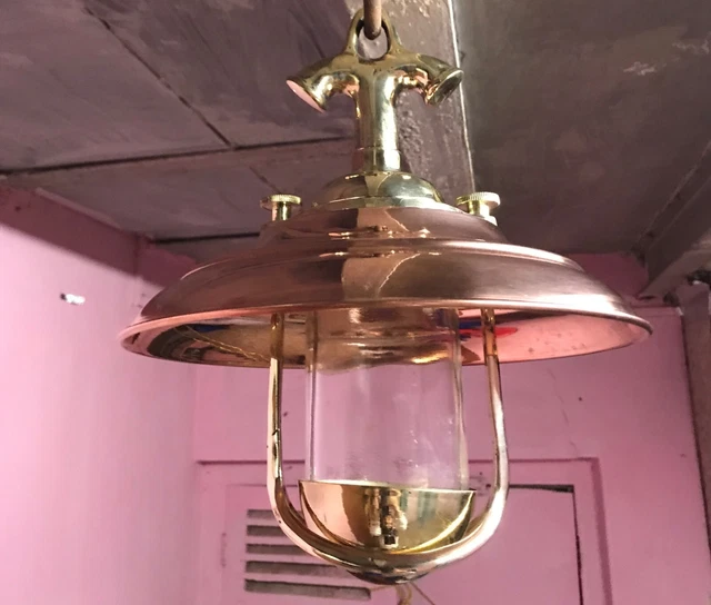 Antique Maritime New Brass Hanging Cargo Ceiling Light Fixture with Copper Shade