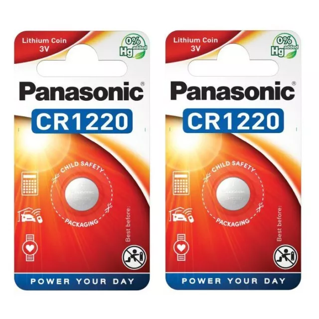 2 x Panasonic CR1220 Lithium Batteries 3V Coin Cell - 1220 DL1220 BR1220