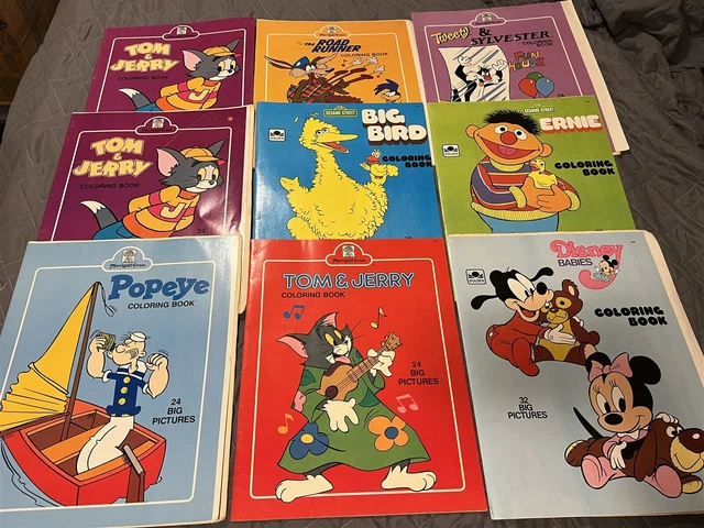 8 Vintage Huge Coloring Books Merrigold Press & Golden Disney Sesame Street ++