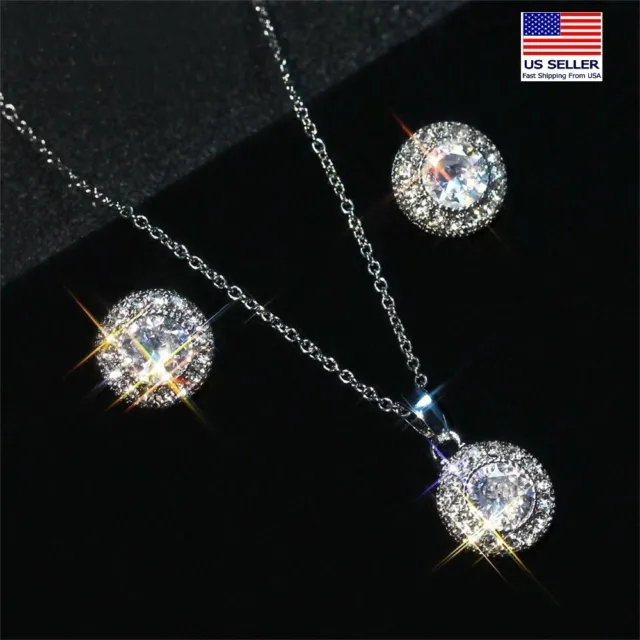 Women Fashion Jewelry Set Crystal Necklace Earrings Round Sunflower Pendant 1191