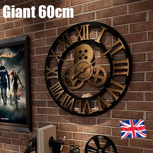 60cm Extra Large Roman Numerals Skeleton Wall Clock Giant Big Open Face Round UK