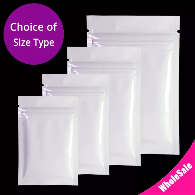 Multi-Size Both Sided Glossy White Foil Mylar Flat Zip lock Bag Wholesale W02