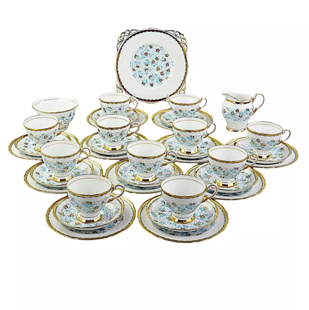 Tuscan China, 11 Place Tea Set, Blue Floral Gilded