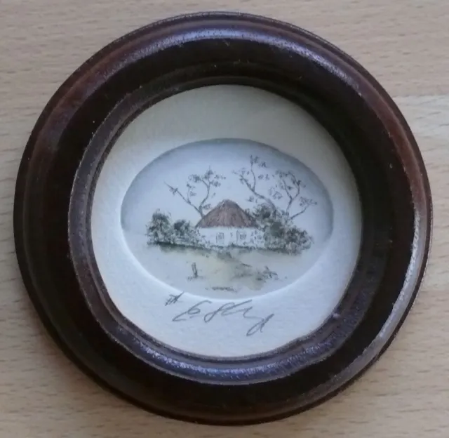 2 kleine signierte Radierungen, Häuser mit Landschaft, 1 x E.A. und 1 x 128/180