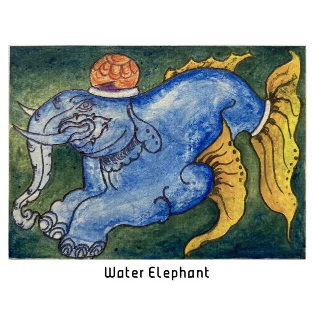 ACEO ORIGINAL PAINTING Mini Collectible Art Card Animal Water Elephant Ooak