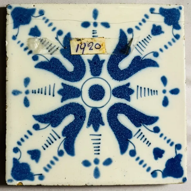 Beautiful Antique Blue and White Portugese 1920s Art Deco Geometric Tile A29