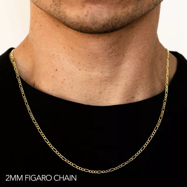 10k Yellow Gold 2mm Figaro Chain Bracelet Size 7"-9" Hollow