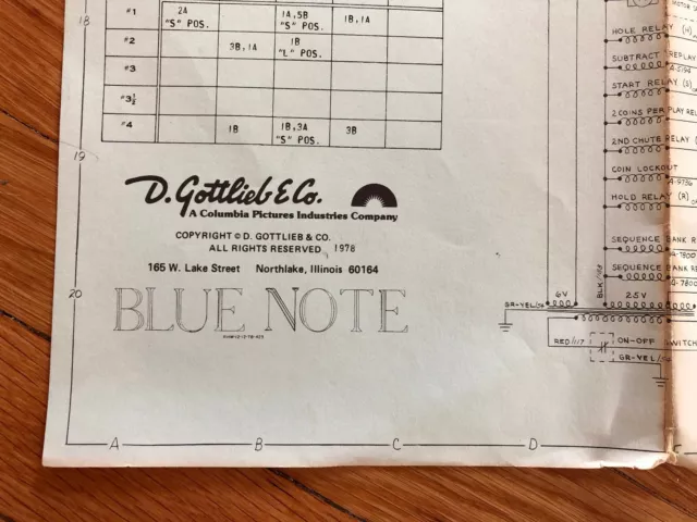 Original Gottlieb Blue Note EM Pinball Machine Manual Schematics FREE SHIP