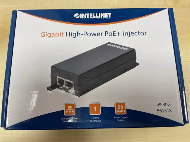 561518 Intellinet Gigabit High-Power PoE+ Injector, 30 W Port, IEEE 802.3at/af