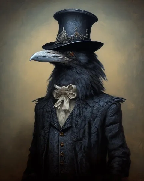 Victorian Gentleman Raven Crow Avian Portrait Fine Art Giclee Print A85