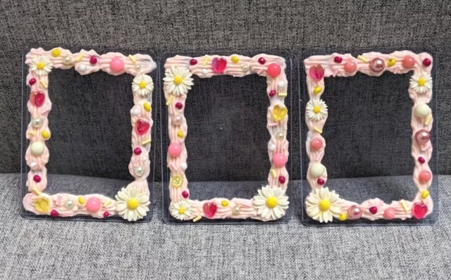 Pink Creamy Decoden/Decorated Toploader Frame/Kpop Photocard Sleeve 3pack Set