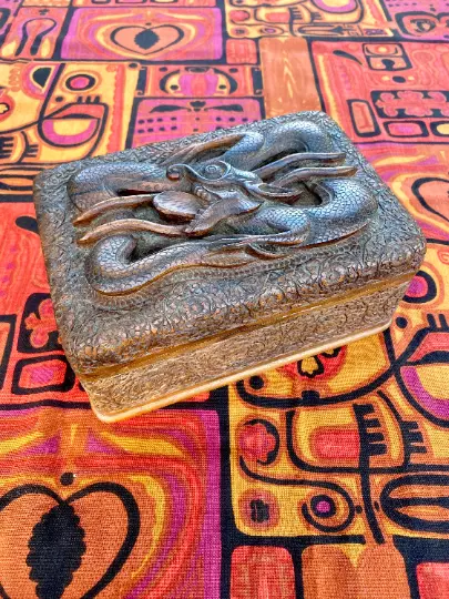 Antique 1890 Hand Carved Dragon Rosewood or Huanghuali Wooden Chinese Jewel Box