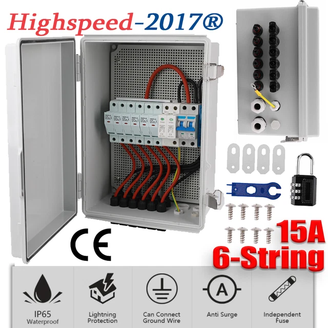 6STRINGSOLAR COMBINER BOX PV Combiner 15A Circuit Breaker Box Solar