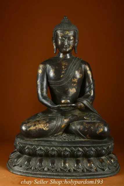 19.6" Old Tibet Tibetan Bronze Gilt Seat Shakyamuni Amitabha Buddha Statue