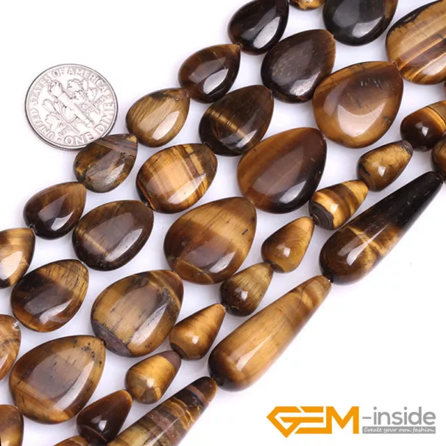 Natural Yellow Tiger's Eye Gemstone Teardrop Beads For Jewelry Making Strand 15"