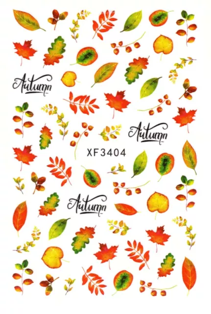 Nail Art 3D Decal Stickers beautiful autumn yellow orange red leaves XF3404