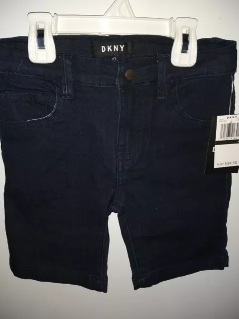 DKNY Toddler Boy's Denim Bermuda Shorts Zipper Fly Sizes 2T, 3T, 4T Blue Depth