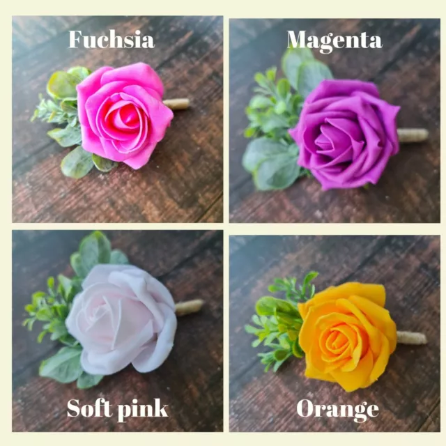 Artificial Wedding Flowers Single Foam Rose Buttonhole Choose your Colour 3