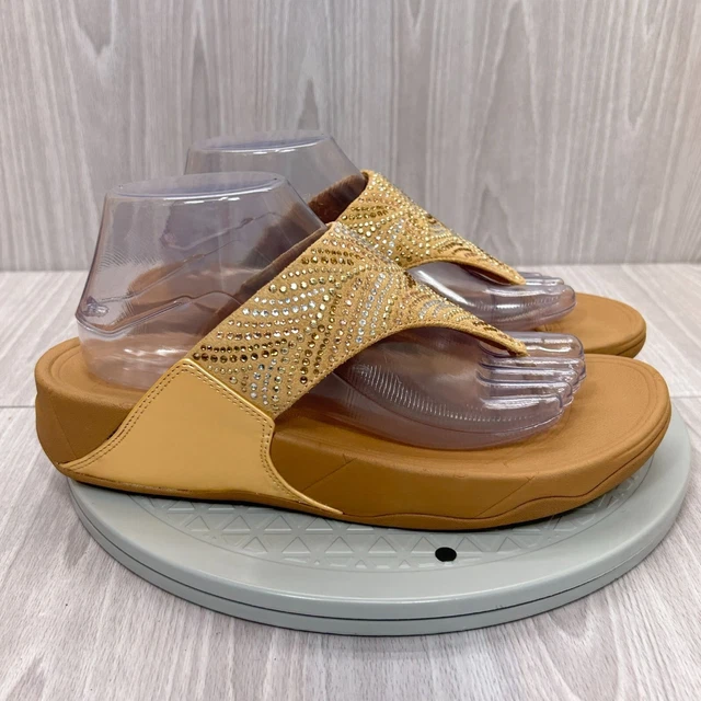 Fitflop Womens Lulu Crystal Blush Tan Fabric Thong Wedge Slip On Sandals Sz 9 3