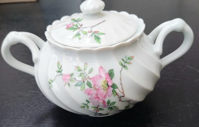 sucrier en porcelaine de Limoges HAVILAND TORSE FLEURS ROSES