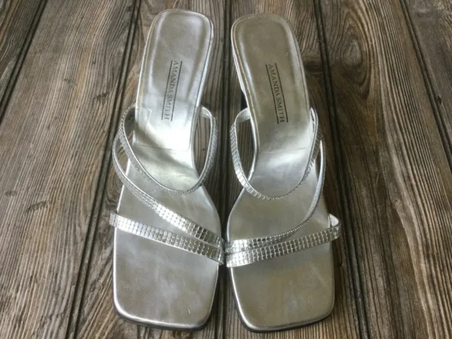 Amanda Smith Silver Open Toe Sandle Shoes 3" heel Size 7.5