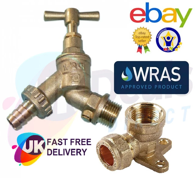 Garden Bib Tap 1/2" with check valve or Wall Plate Elbow Compression Outdoor