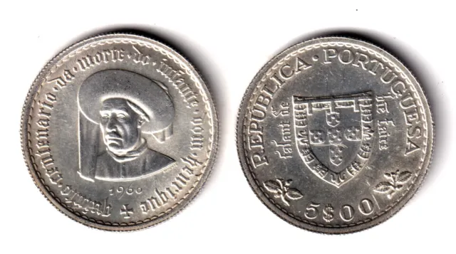 PORTUGAL 5 escudos plata 1960 ENRIQUE EL NAVEGANTE