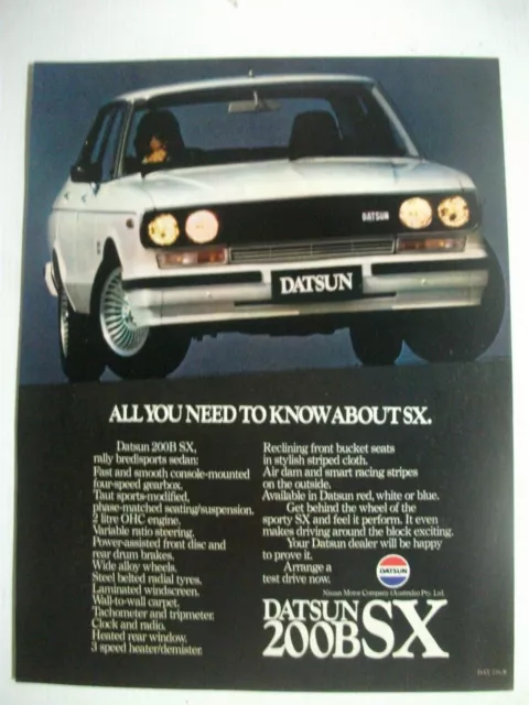 Datsun 200B Sx Australian Magazine Fullpage Colour Advertisement