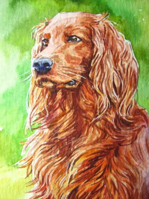 Watercolor Painting Dog Breed Irish Setter Home Pet Animals Nature ACEO Art