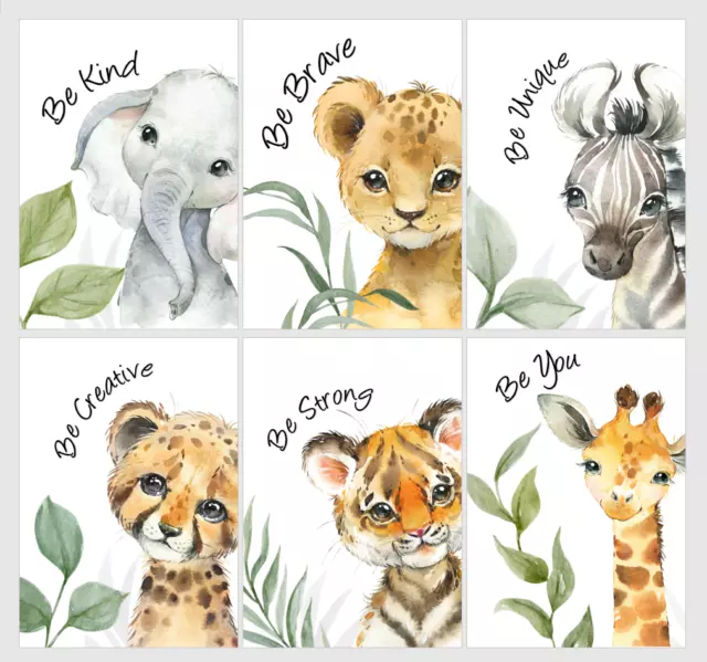 HQ Safari Animal Prints Girls/Boys Room Nursery Beautiful Watercolour Pictures