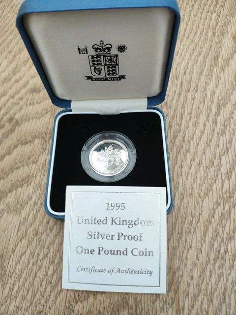 1995 Silver Proof £1 One Pound Coin Boxed Wales Welsh Dragon Heraldic Bc23