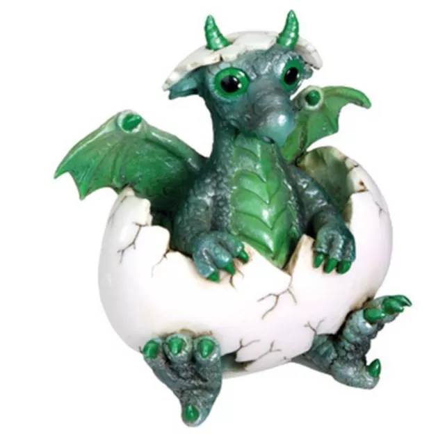 Green Baby Phineas Dragon Hatchling in Egg Fantasy Figurine