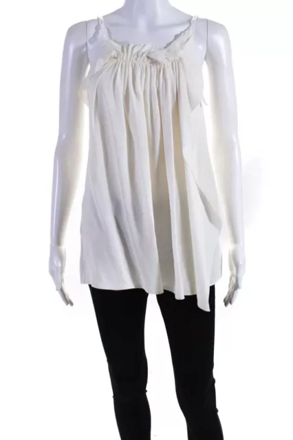 3.1 Phillip Lim Womens Scoop NEck Ruffle Silk Camisole Top Beige Size 0