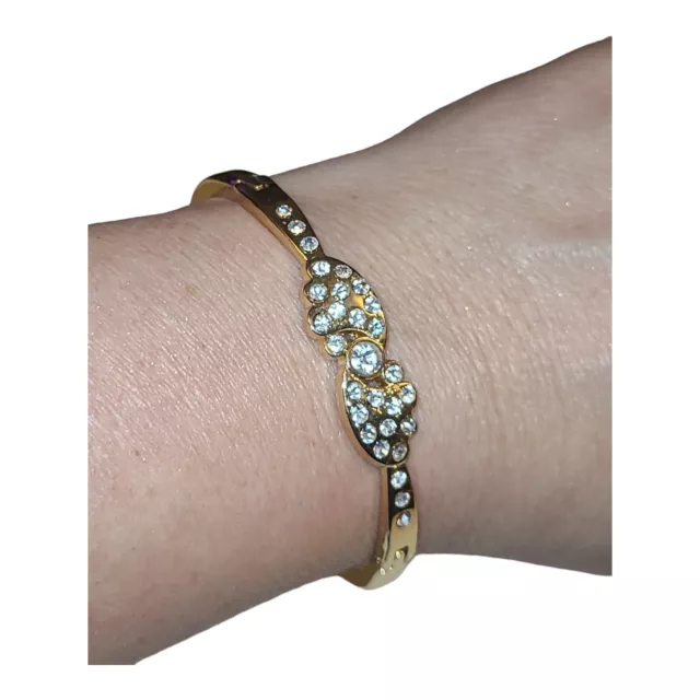 Gold Tone Crystal Rhinestone Hinged Bracelet