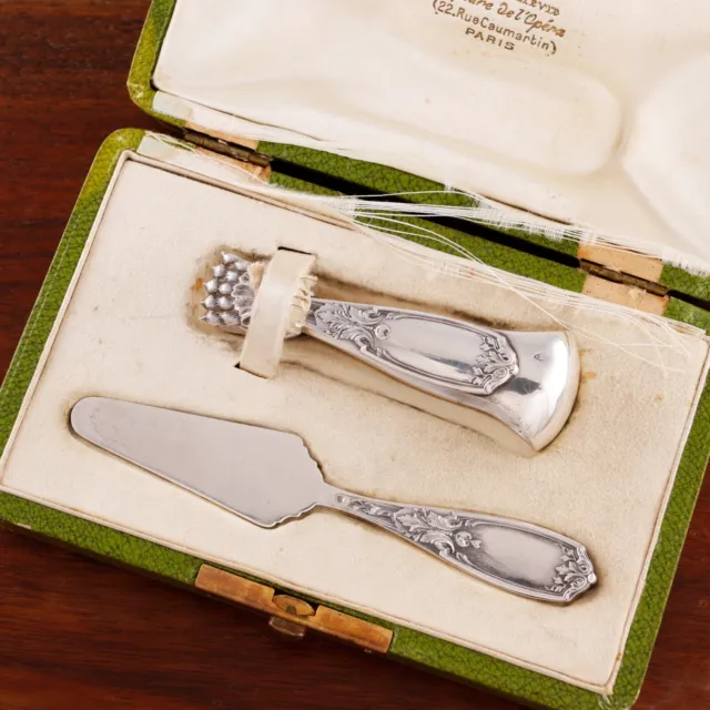 Superb Eugene Lefebvre French 950 Silver 2 Pc Pastry, Cheese Set Boxed 1896-1910