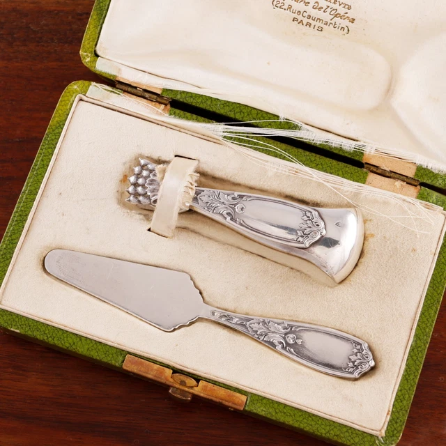 Superb Eugene Lefebvre French 950 Silver 2 Pc Pastry, Cheese Set Boxed 1896-1910