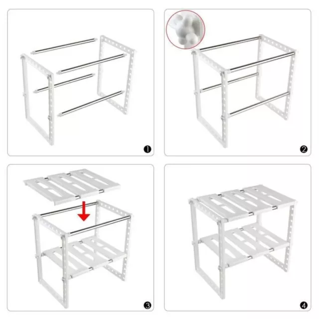 Etagère de Cuisine en Acier Inoxydable Rangement Organisation 2 étages modulable 2