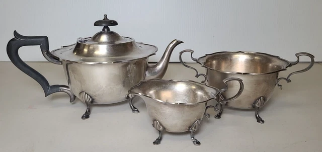 Henry Wilkinson Ltd. English Queen Anne Teapot Cream Sugar SET Hard Wearing EPNS