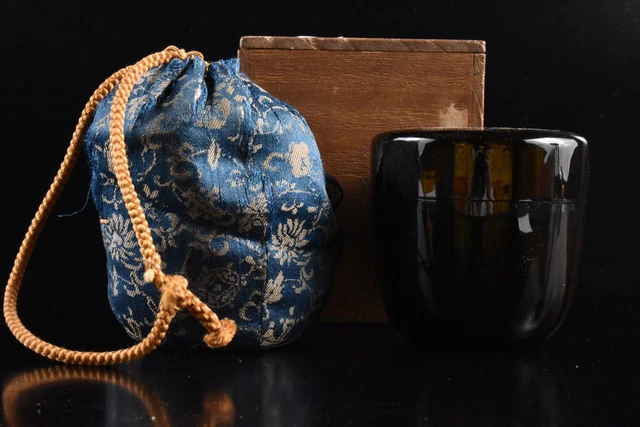 M1616: Japanese Old Wooden Lacquer ware Daitokuji Temple TEA CADDY Natsume, auto