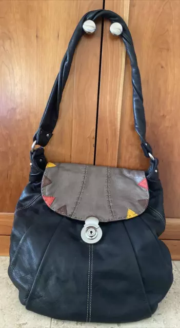 ELLINGTON XL Large Black Multi-Color Hobo Bag Clasp 2