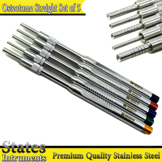 Set of 5 Dental Osteotome Offset Concave Straight Implant Surgery Instruments CE