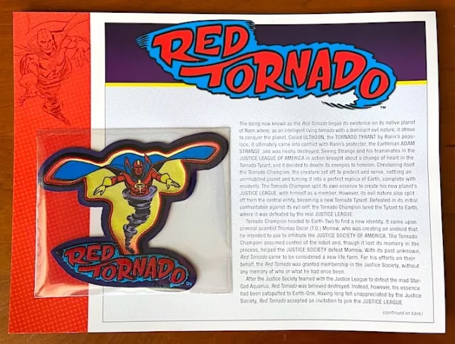 RED TORNADO PATCH on INFO CARD ~ Willabee & Ward ~ DC COMICS PATCH COLLECTION
