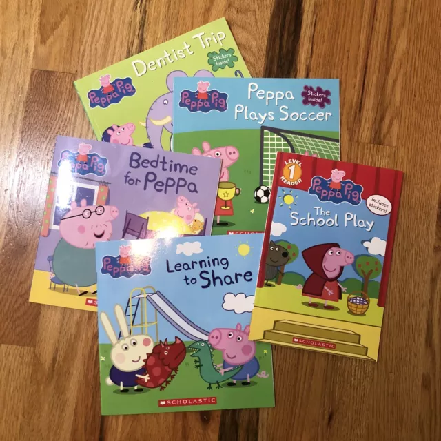 NEW  - Lot of 5 Peppa Pig Books - Scholastic - Dentist, Doctor, Sharing, Bedtime