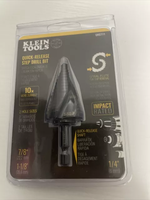 KLEIN TOOLS QRST11 Quick-Release Step Drill Bit SPIRAL FLUTE 7/8 to 1-1/8-Inch
