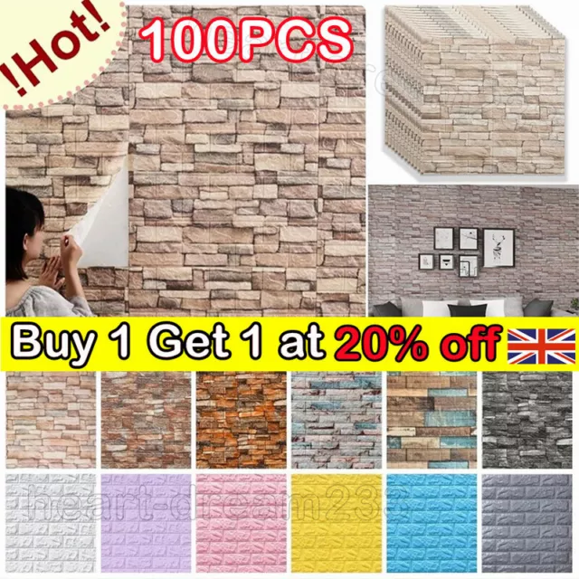 100X Large 3D Tile Brick Wall Sticker Self-Adhesive Waterproof Soft Foam Panel